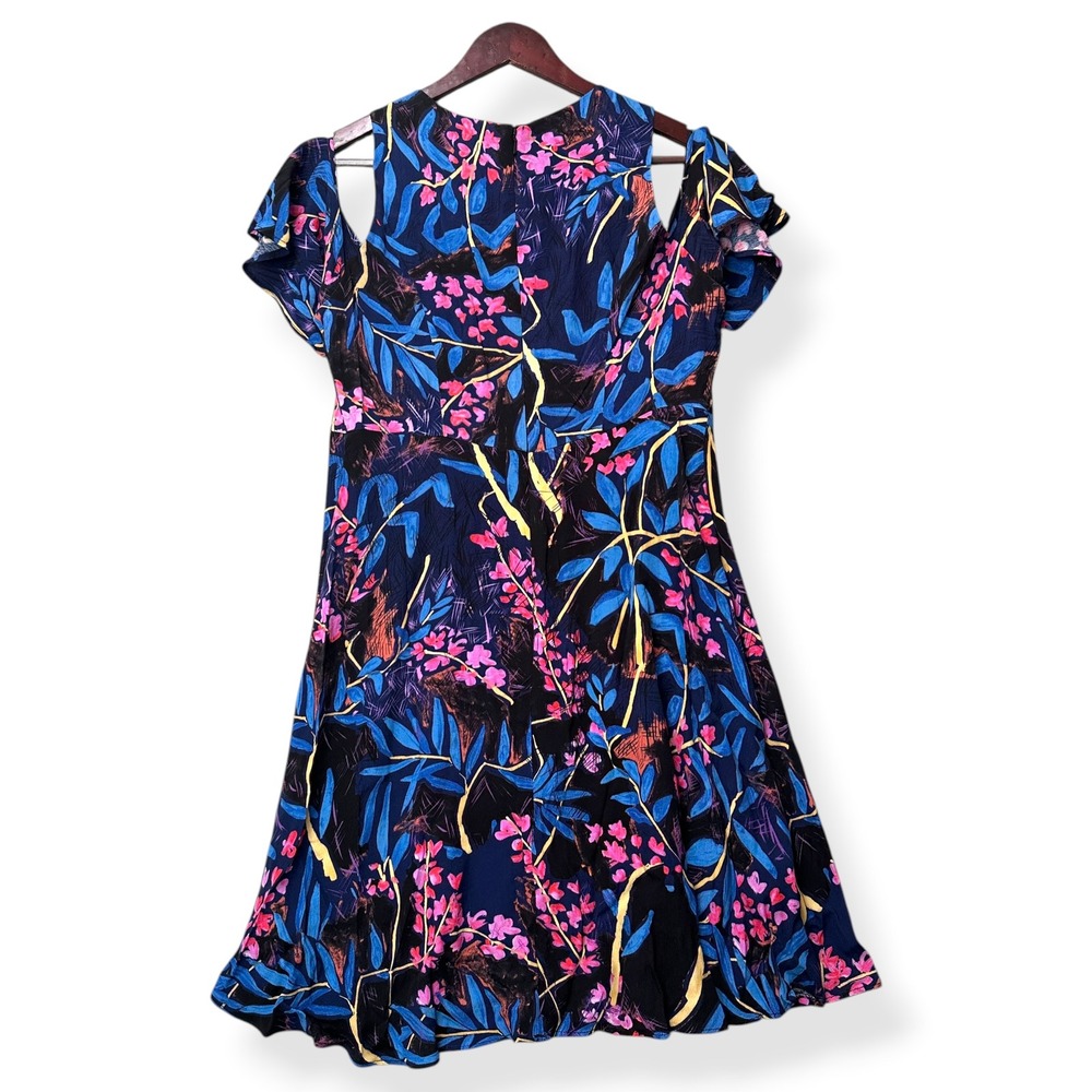 Maeve Anthropologie Womens Elia Cold Shoulder Dress Blue Floral 10P Tropical‎ - Picture 4 of 9